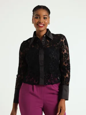 Velour Lace Shirt - Black