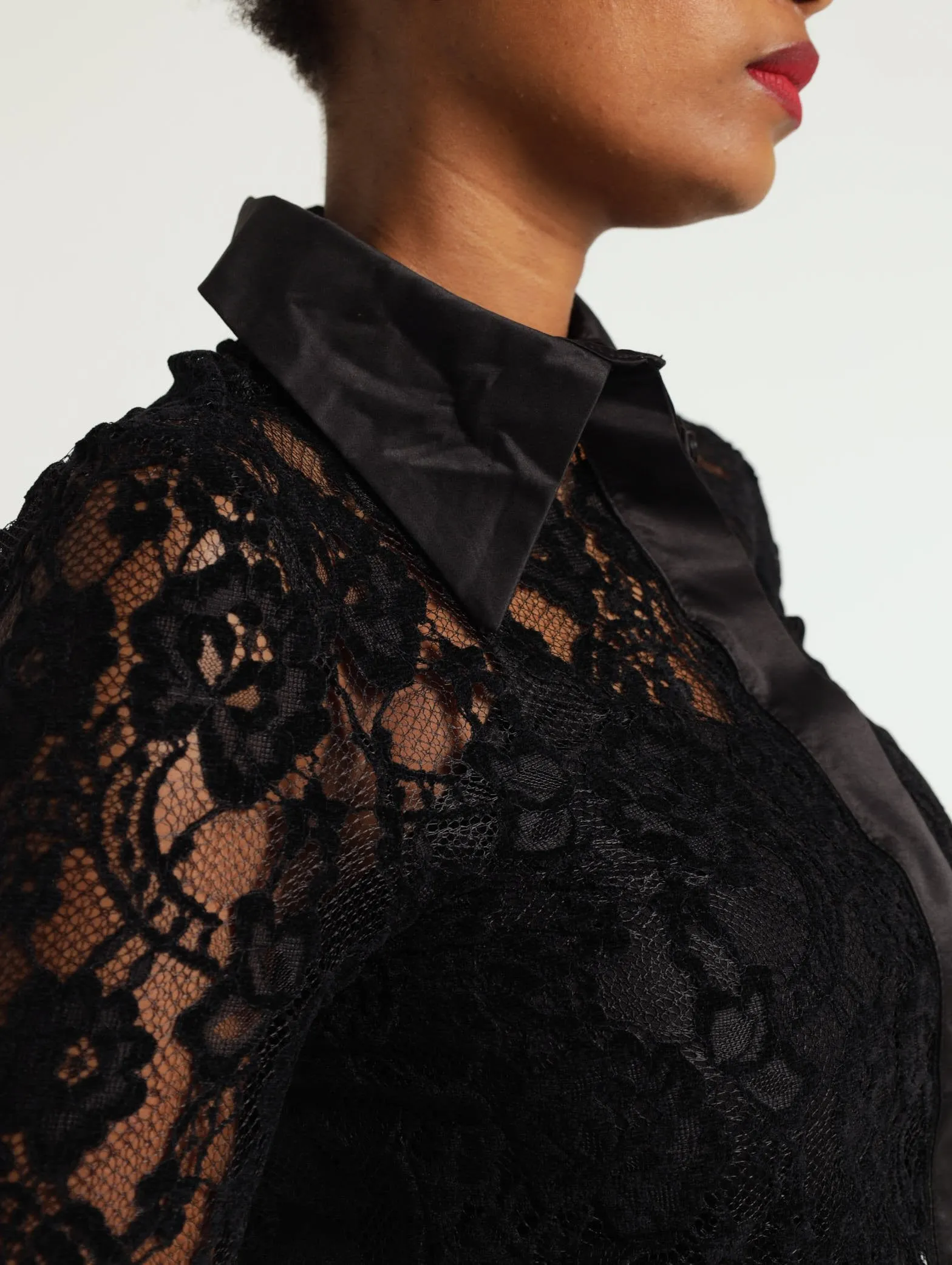 Velour Lace Shirt - Black