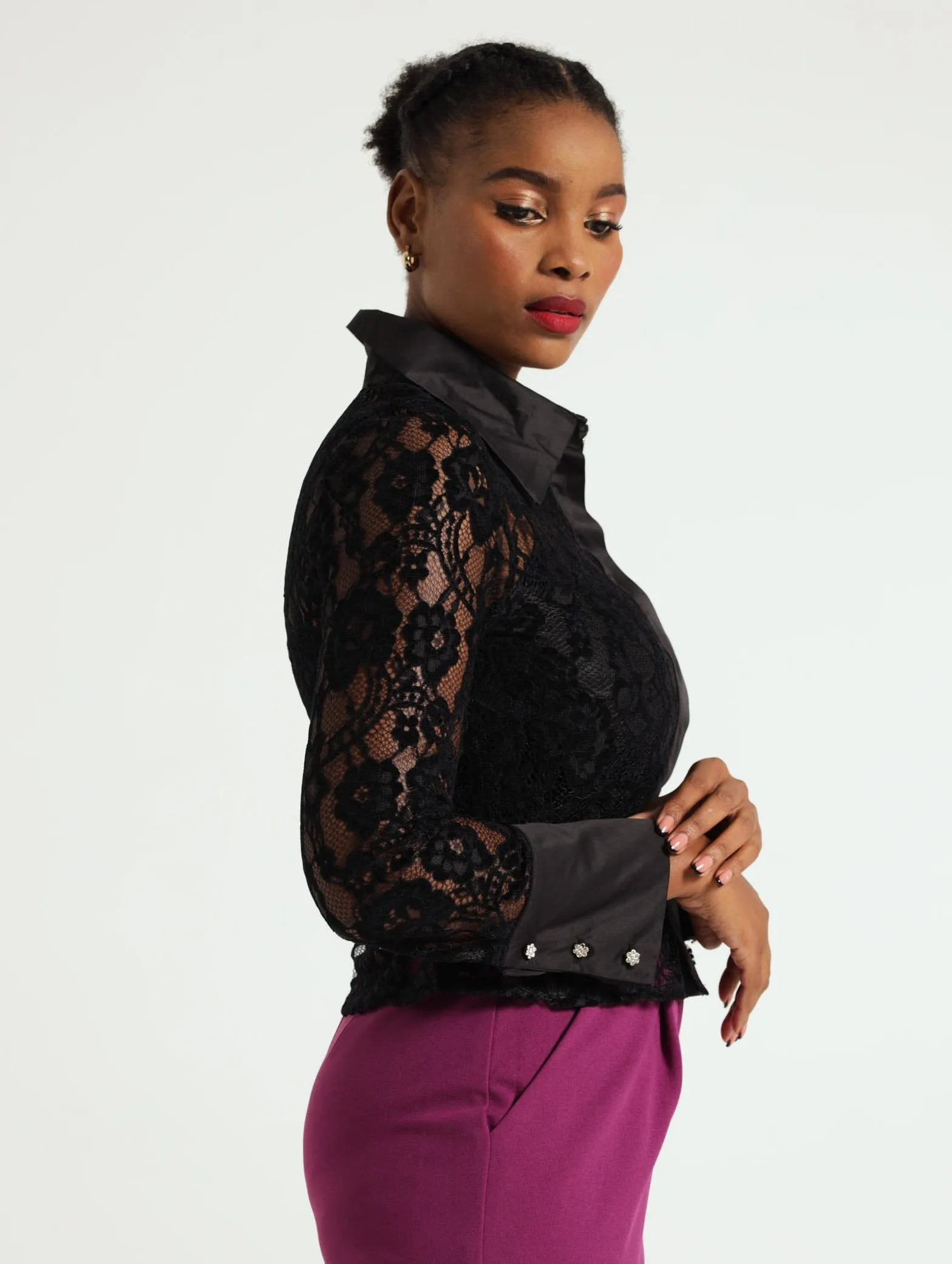 Velour Lace Shirt - Black