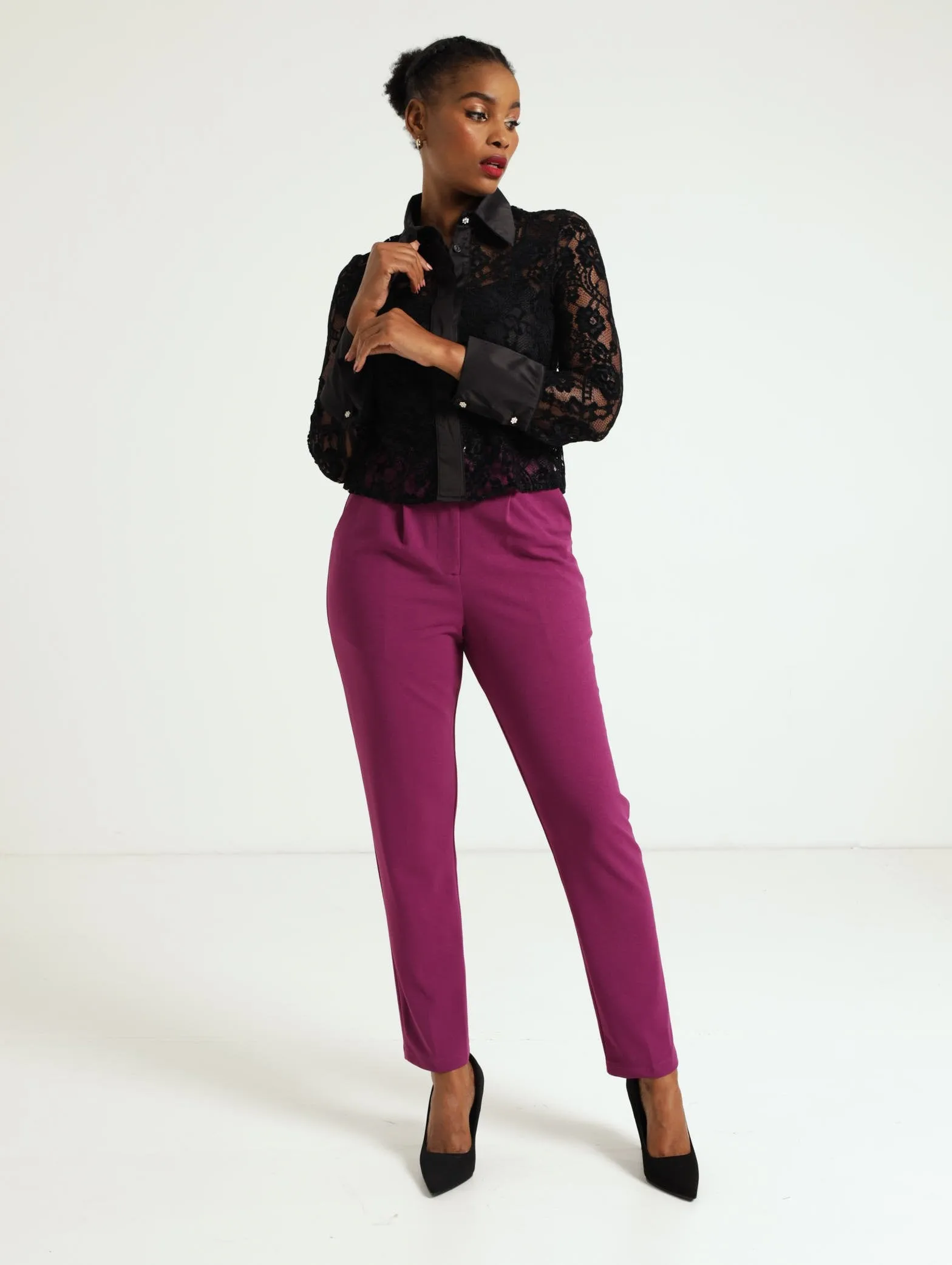 Velour Lace Shirt - Black