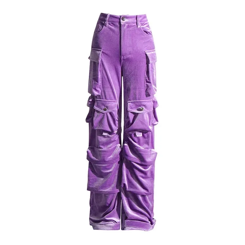 Velvet Cargo Pants - Purple