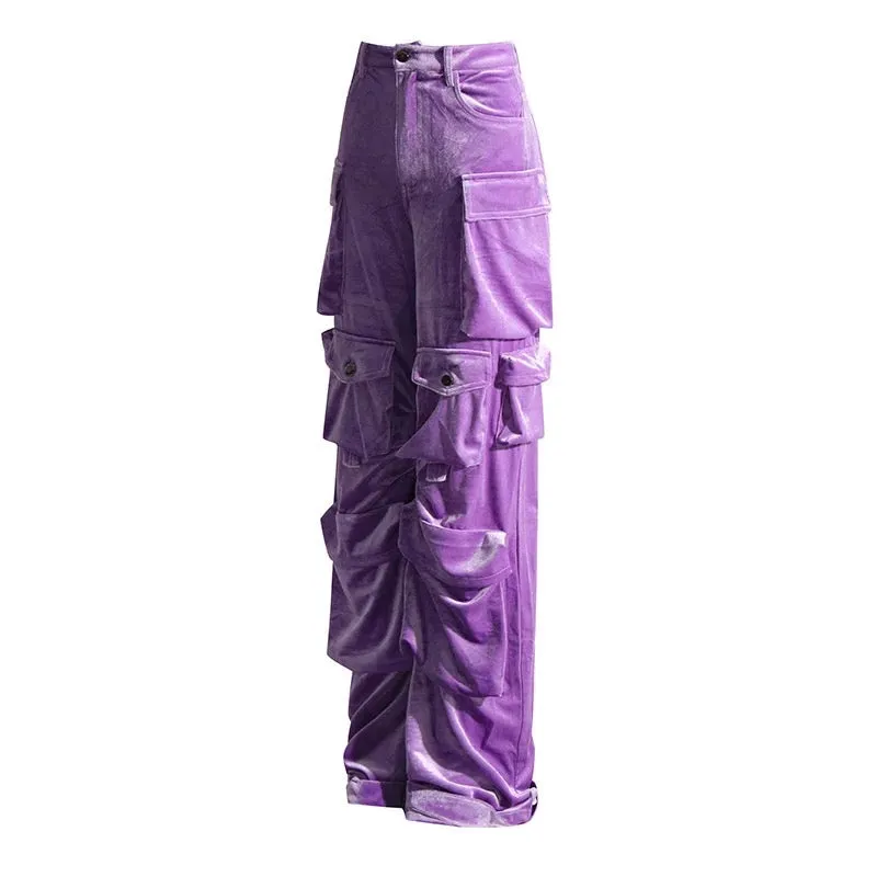 Velvet Cargo Pants - Purple