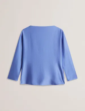 Vouga Slash Neck Satin Top Lt-Blue