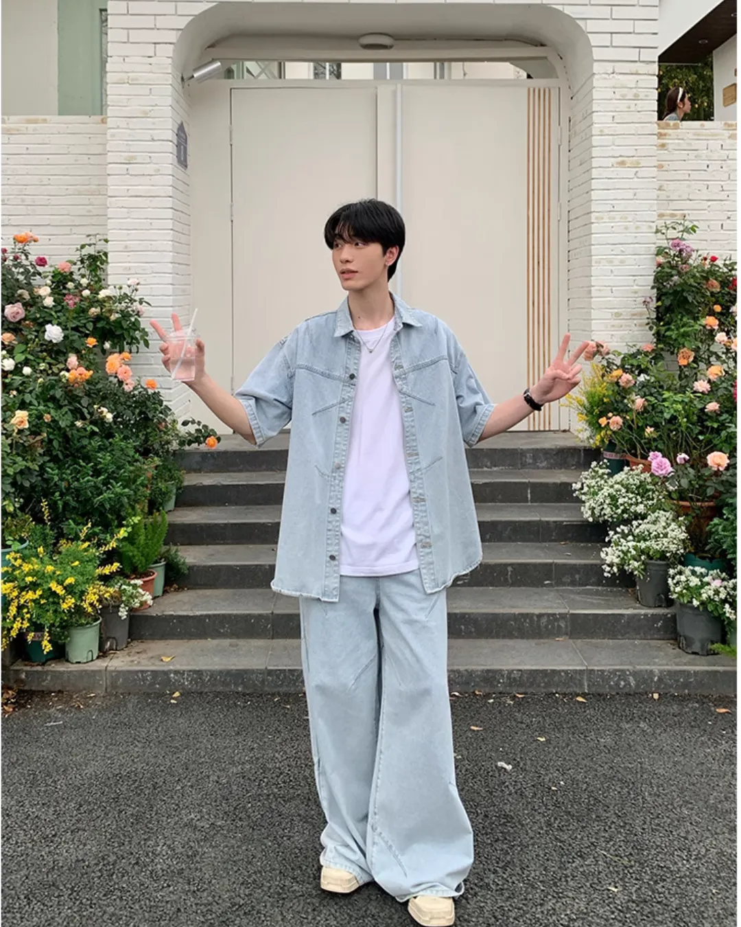 Washed Denim Shirt / Wide Denim Pants OYC0073