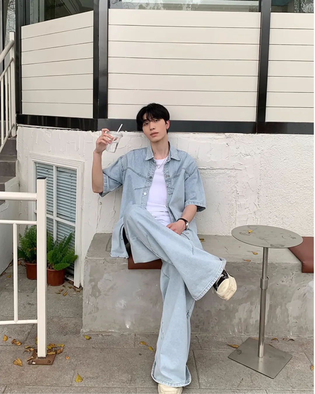 Washed Denim Shirt / Wide Denim Pants OYC0073