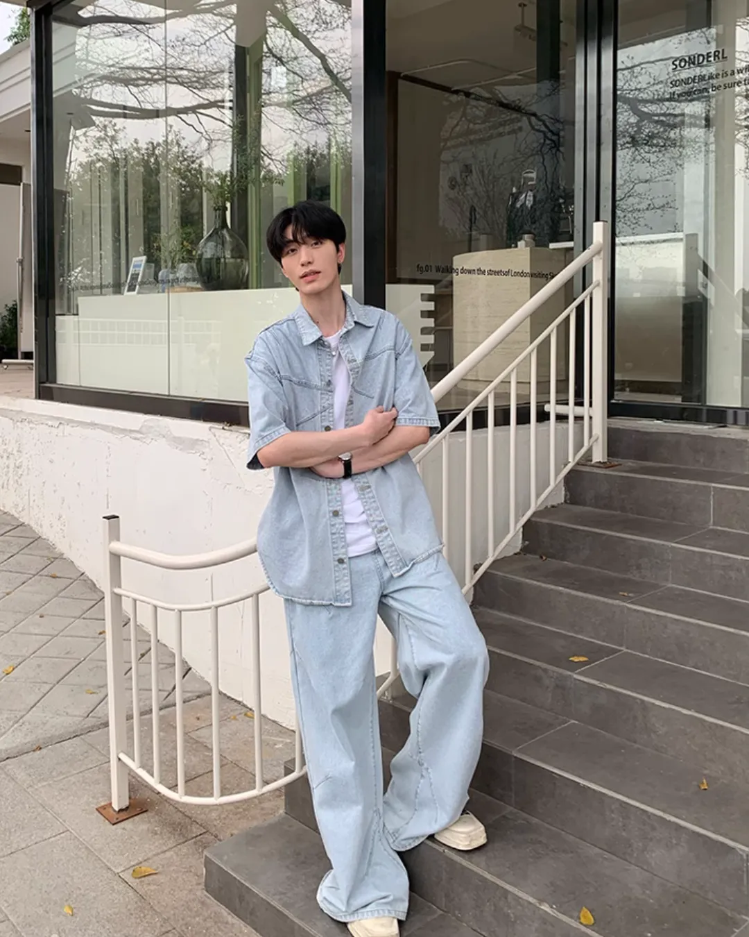 Washed Denim Shirt / Wide Denim Pants OYC0073