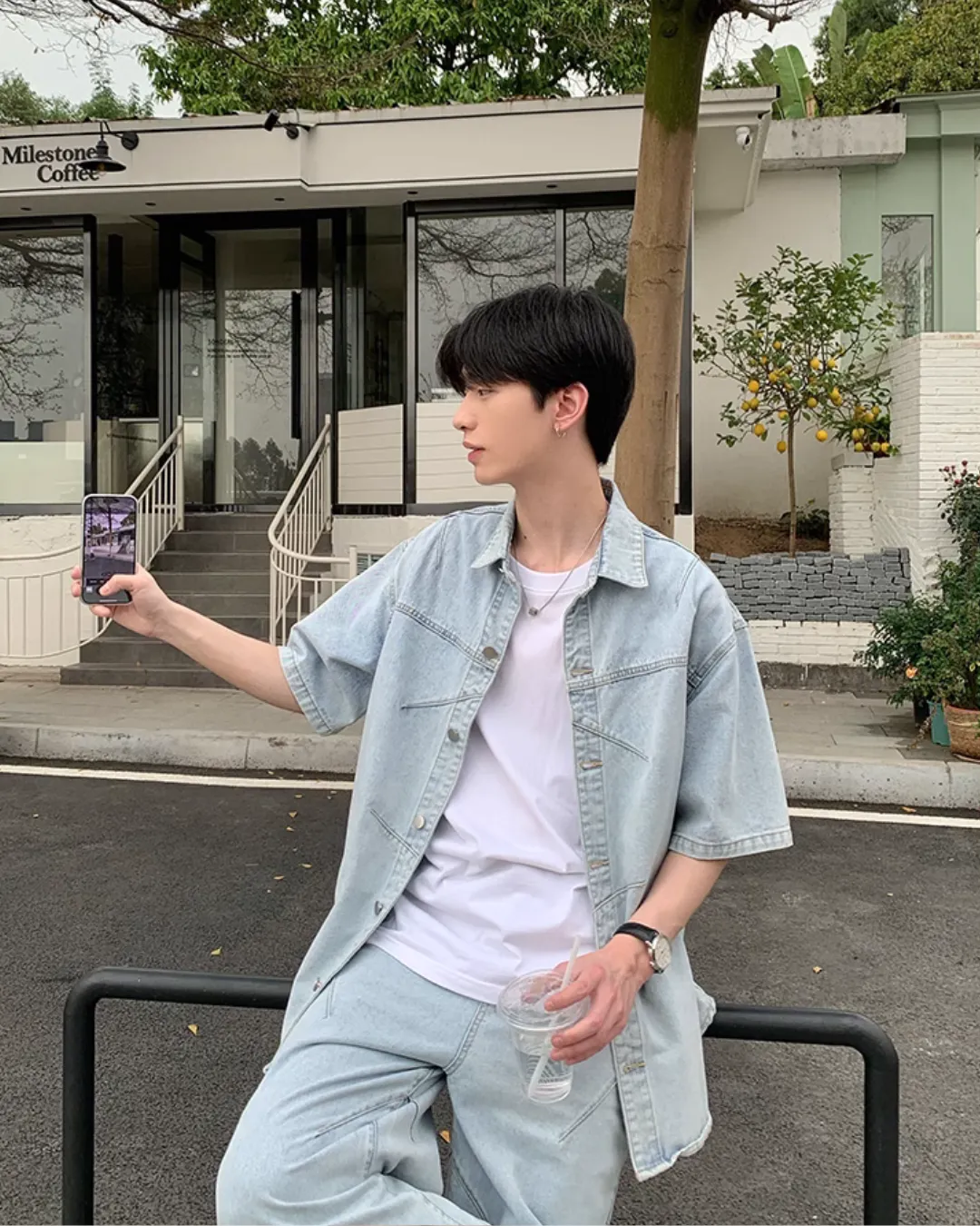 Washed Denim Shirt / Wide Denim Pants OYC0073