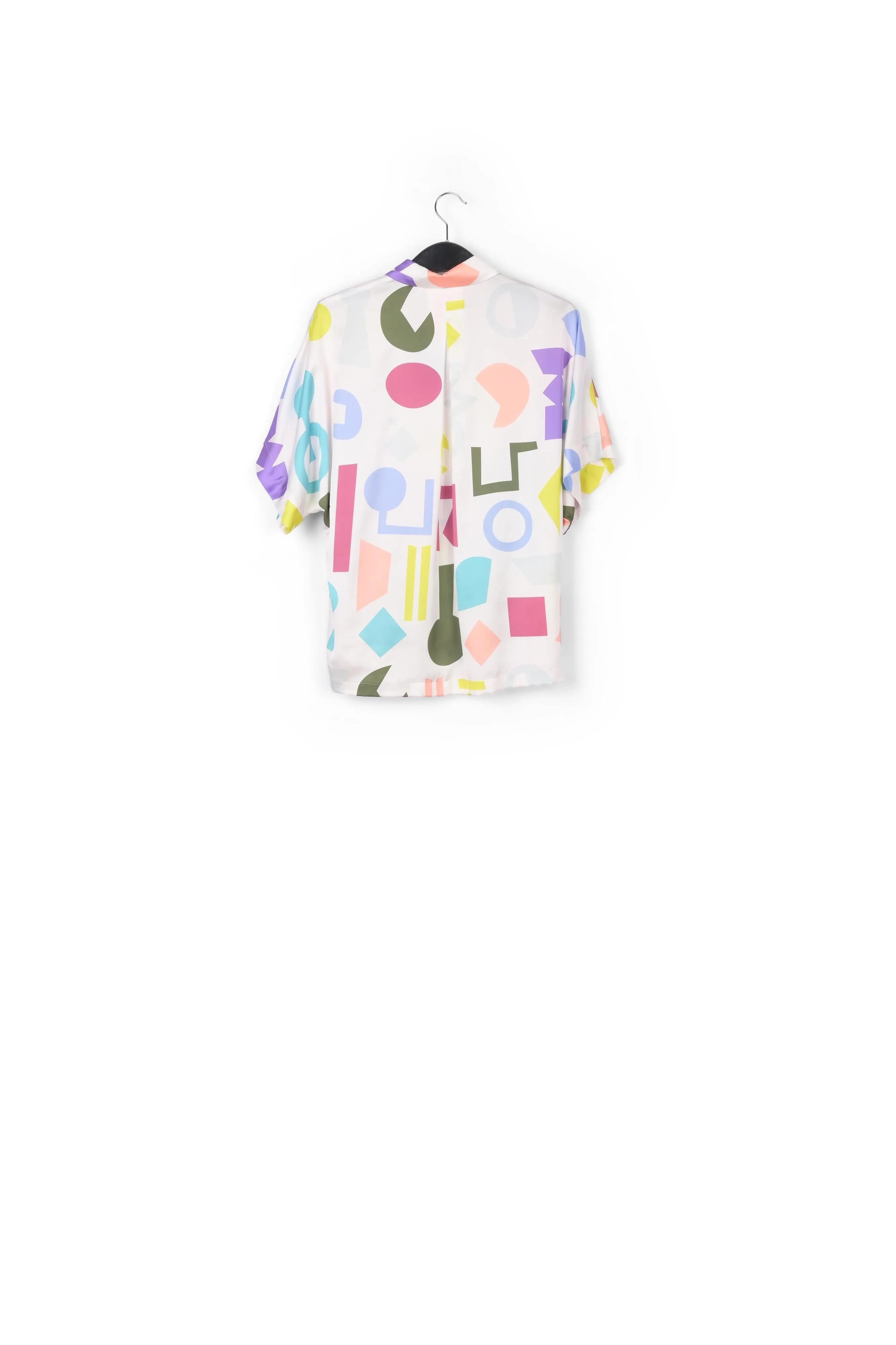 White abstract-printed satin shirt