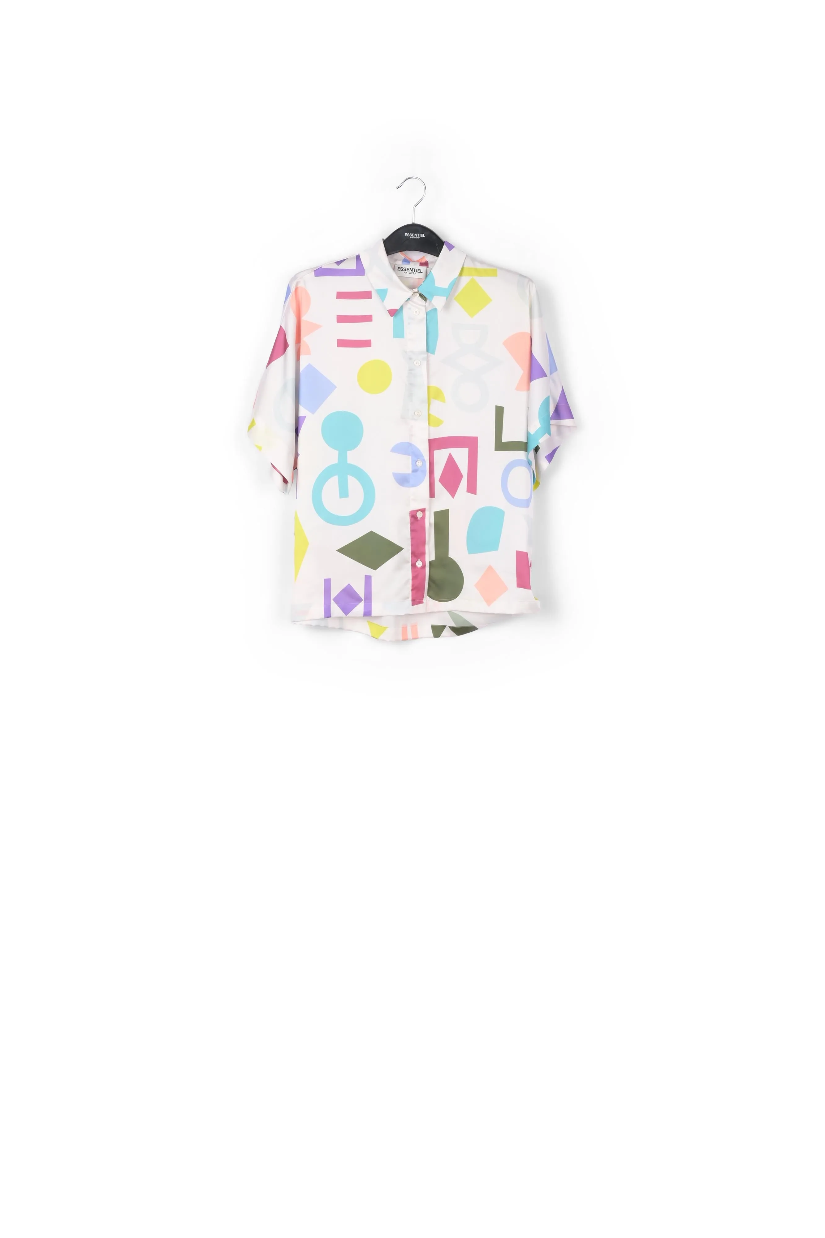 White abstract-printed satin shirt