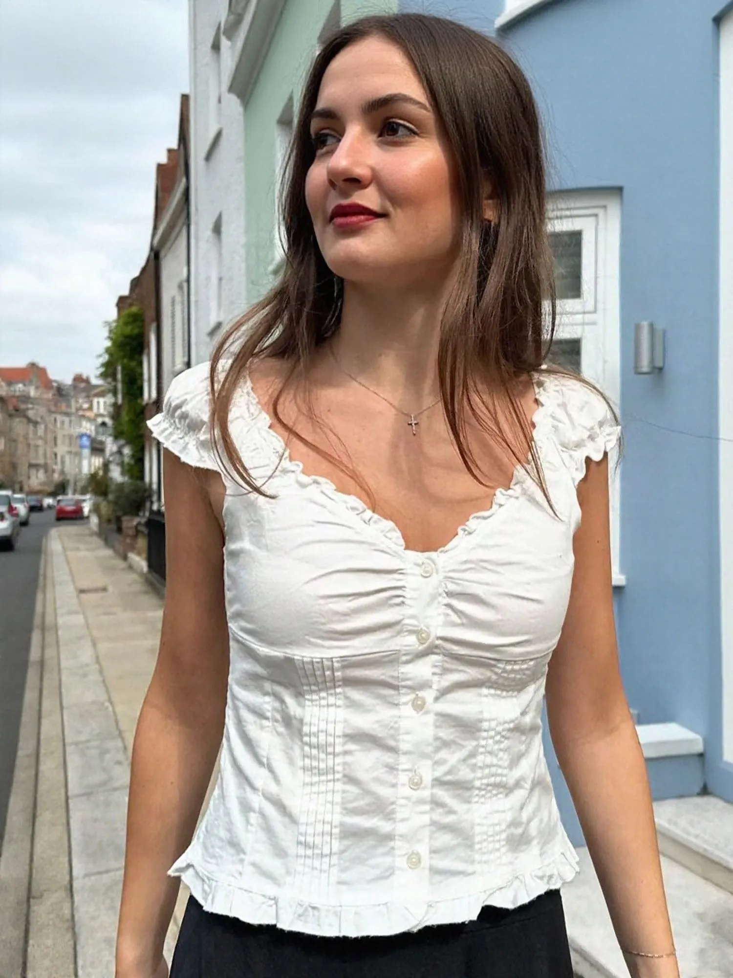 White  Fitted Lace Insert Top