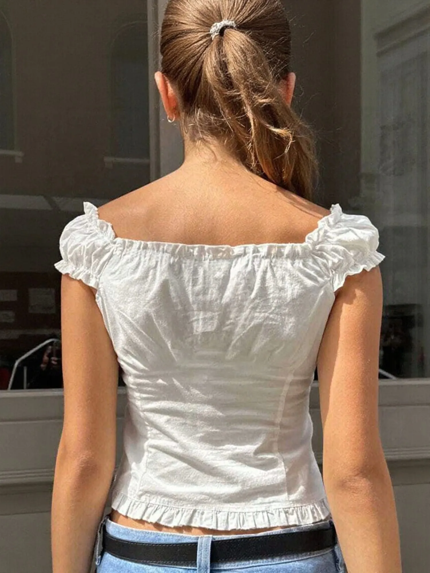 White  Fitted Lace Insert Top