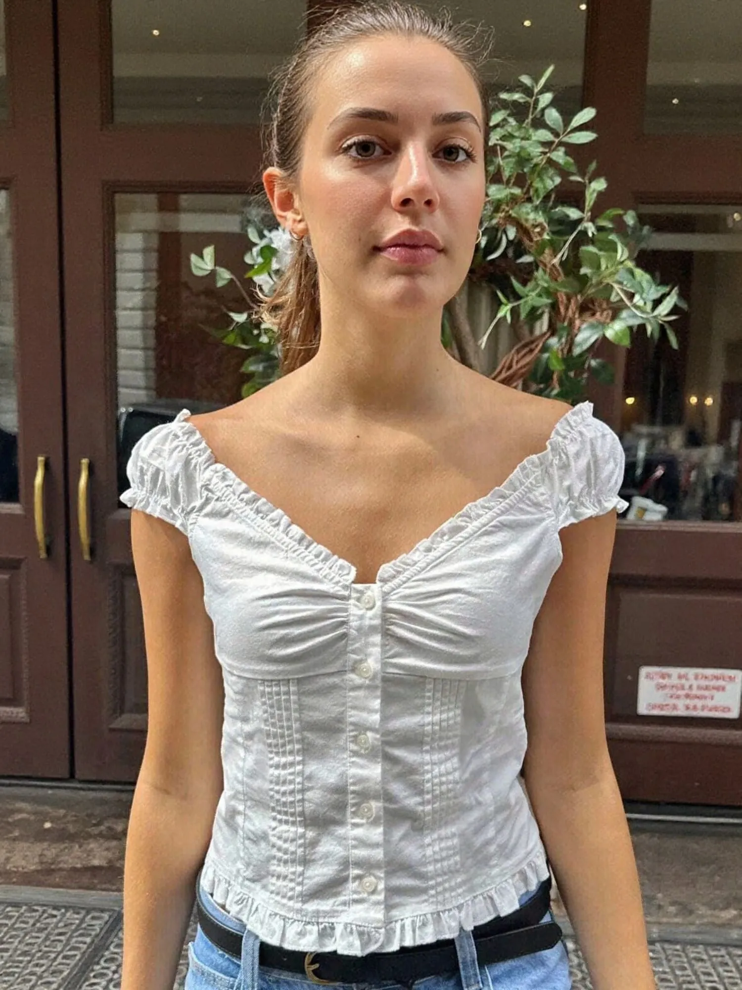 White  Fitted Lace Insert Top