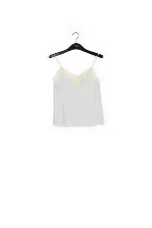 White lace-trimmed polka dot slip top