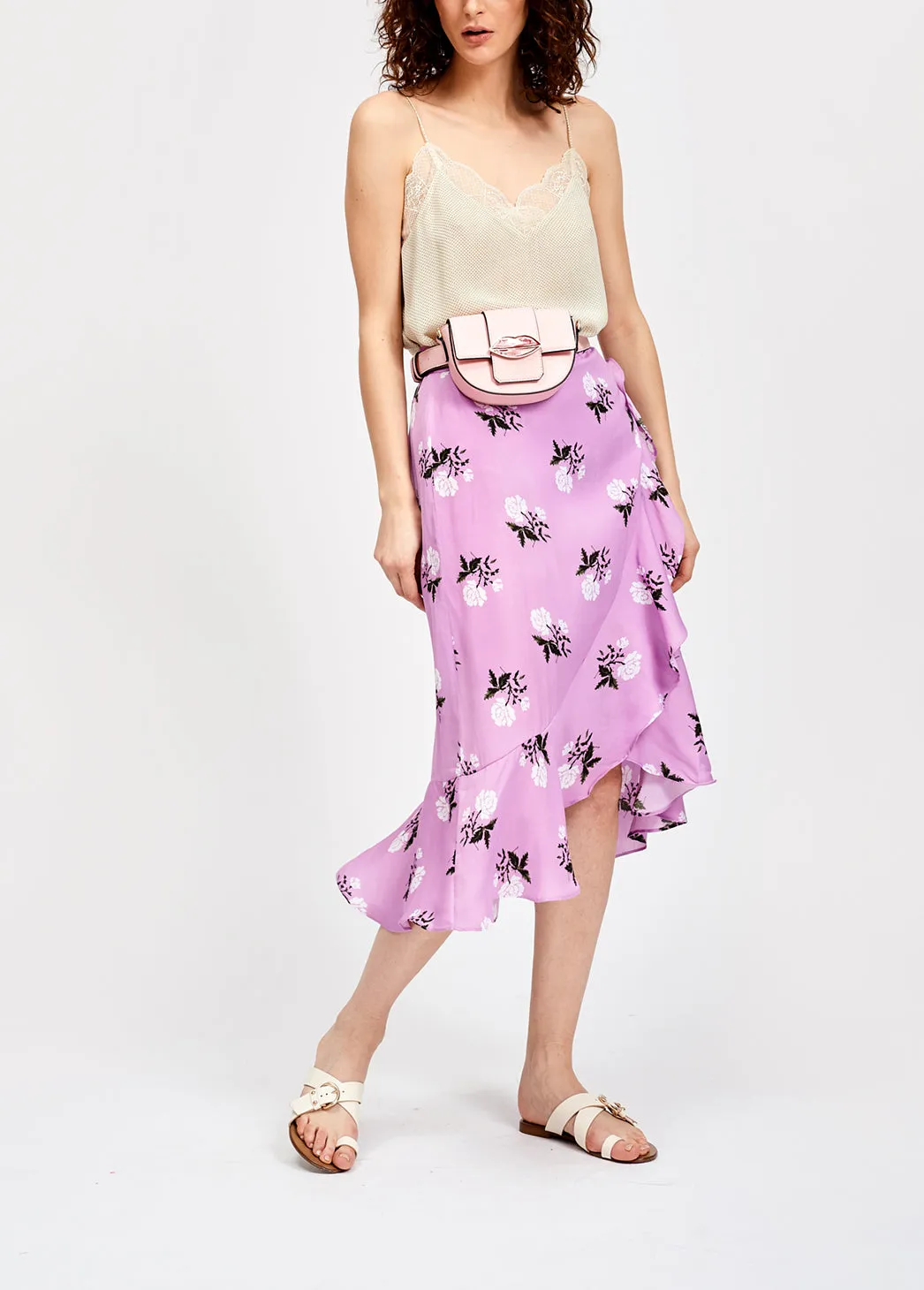 White lace-trimmed polka dot slip top