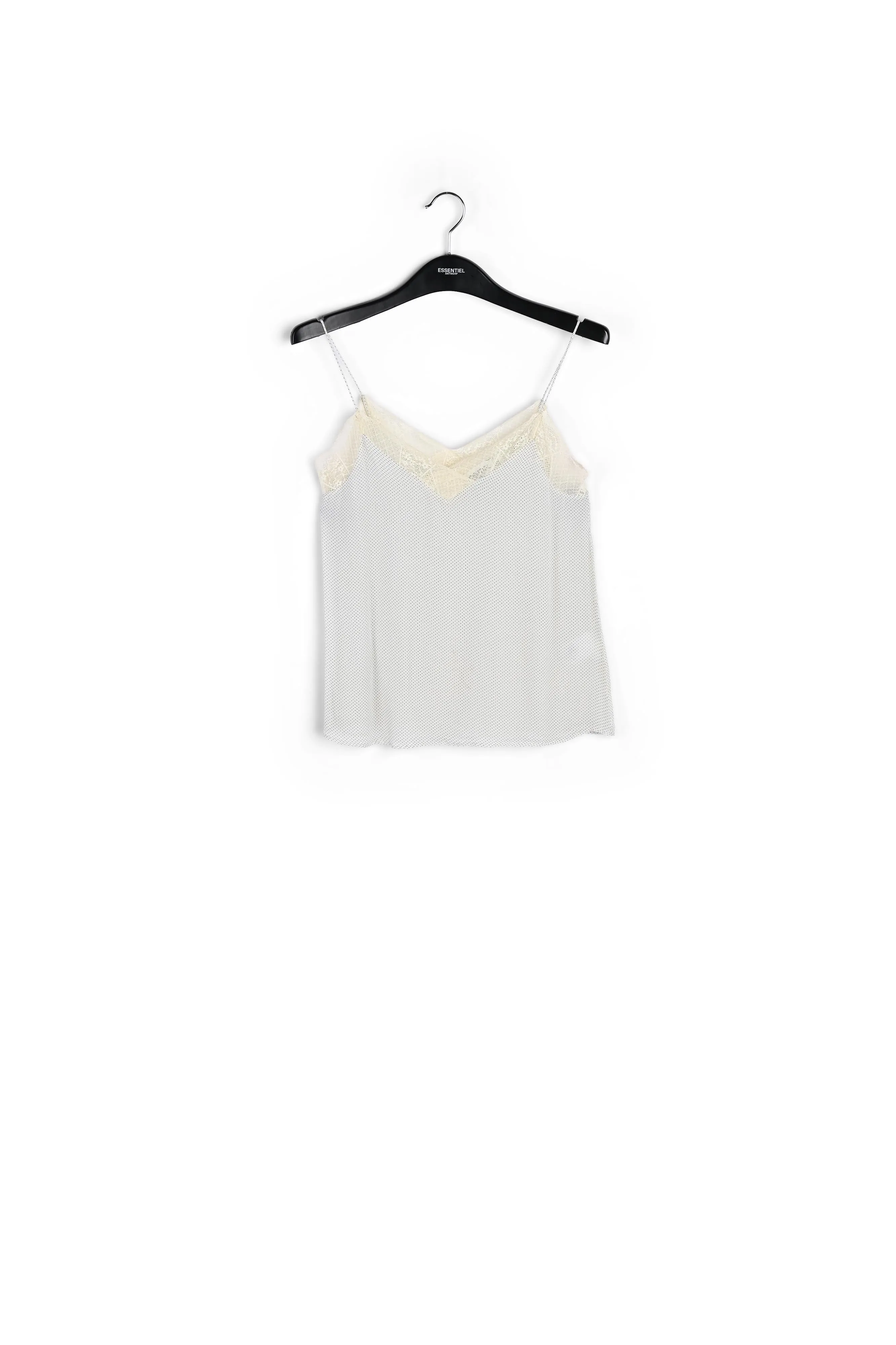 White lace-trimmed polka dot slip top