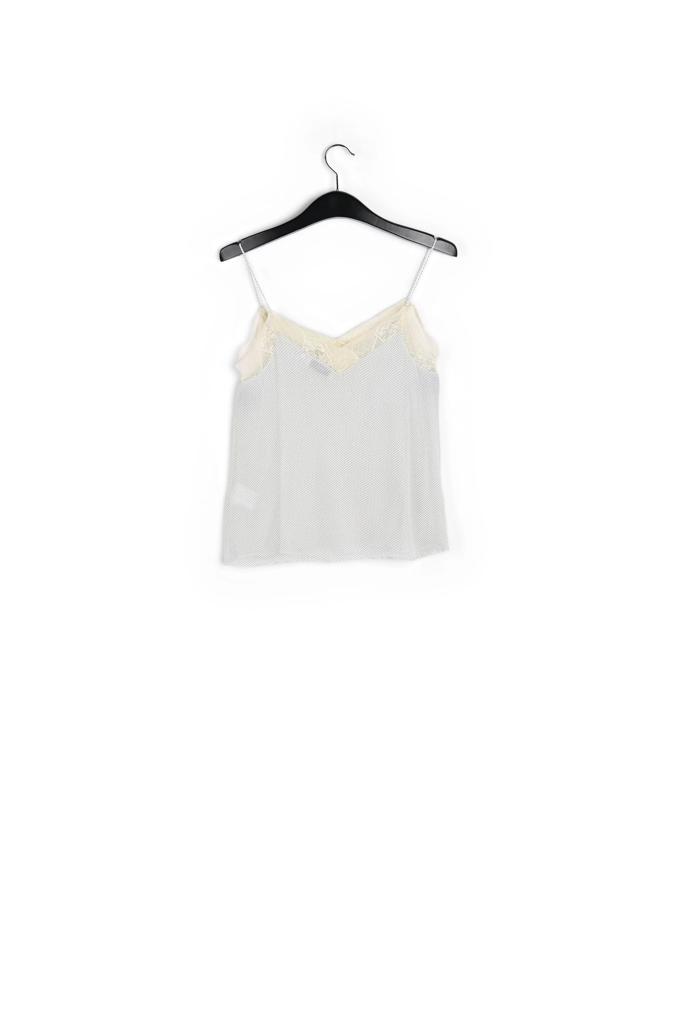 White lace-trimmed polka dot slip top