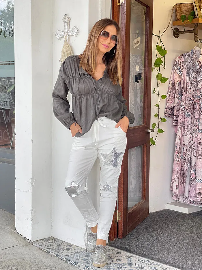 White Star Sequin Joggers
