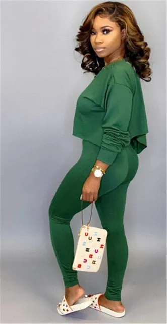 Women 2 Pieces Outfits Set Tracksuit Long Sleeve Off Shoulder  Waist Pants Sets