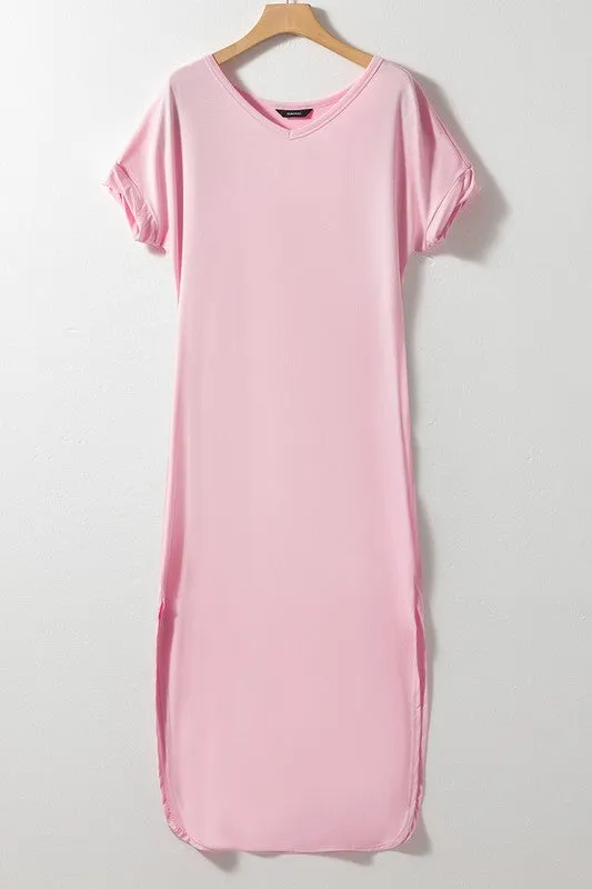 Women Hidden Pocket Splits Maxi T-shirt Dress