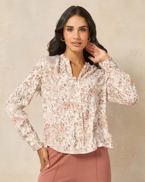 Women Pink Centre Pleat Neck Gathered Blouse
