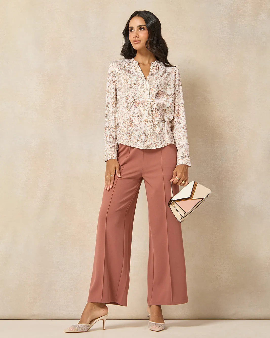 Women Pink Centre Pleat Neck Gathered Blouse