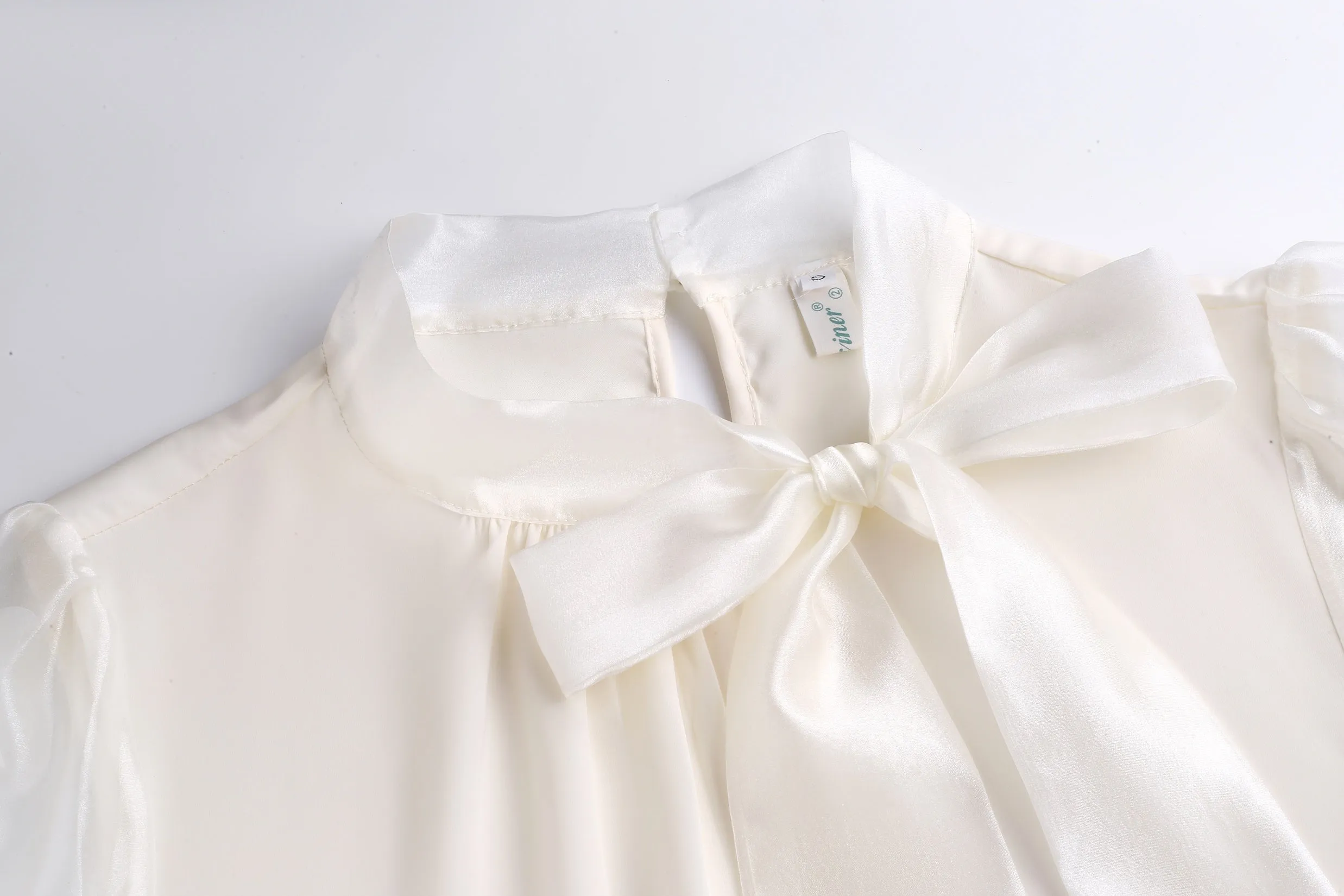 Women's Bateau Neckline Blouse in Cream with Mesh and Lace Accents