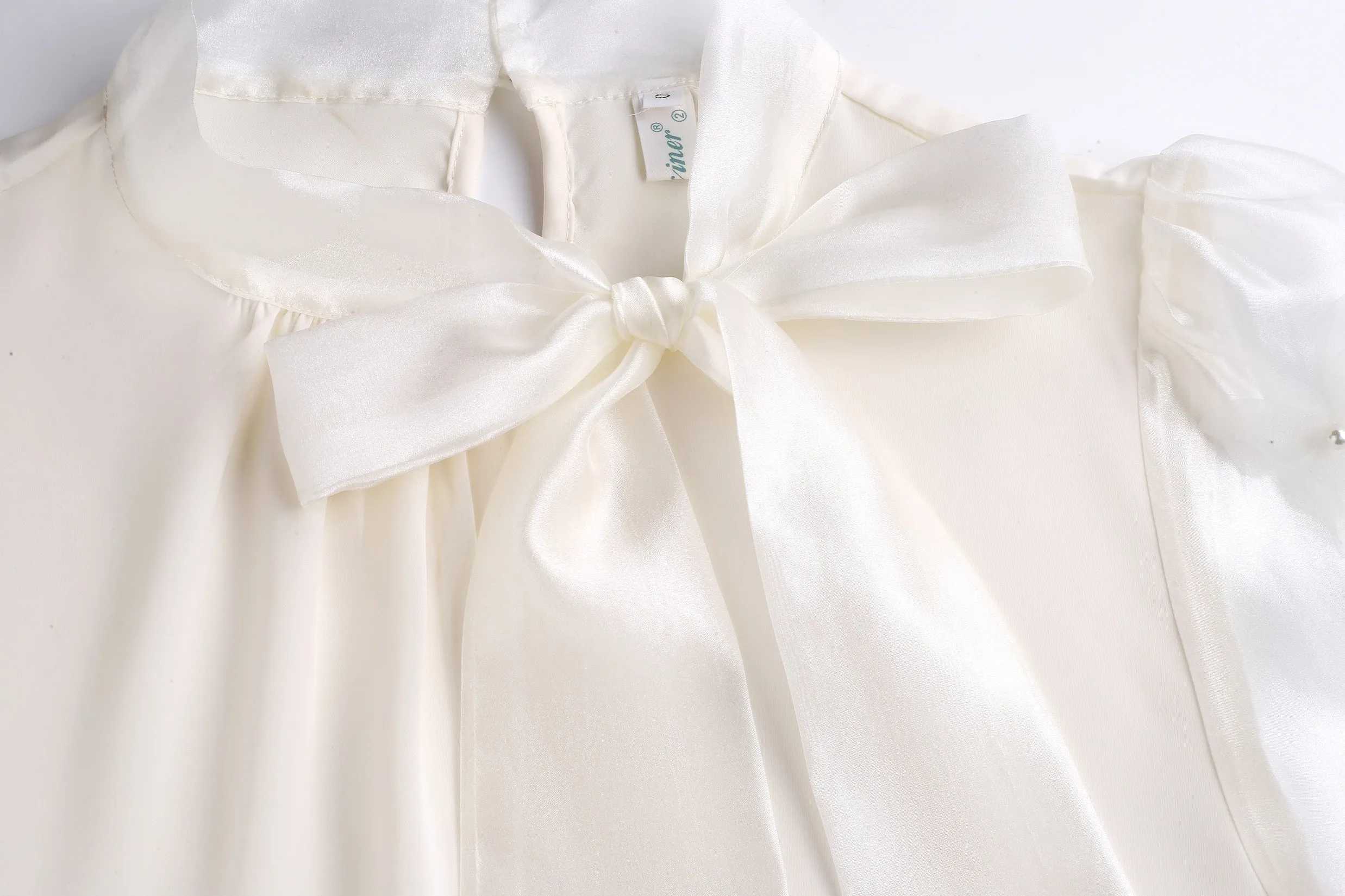 Women's Bateau Neckline Blouse in Cream with Mesh and Lace Accents