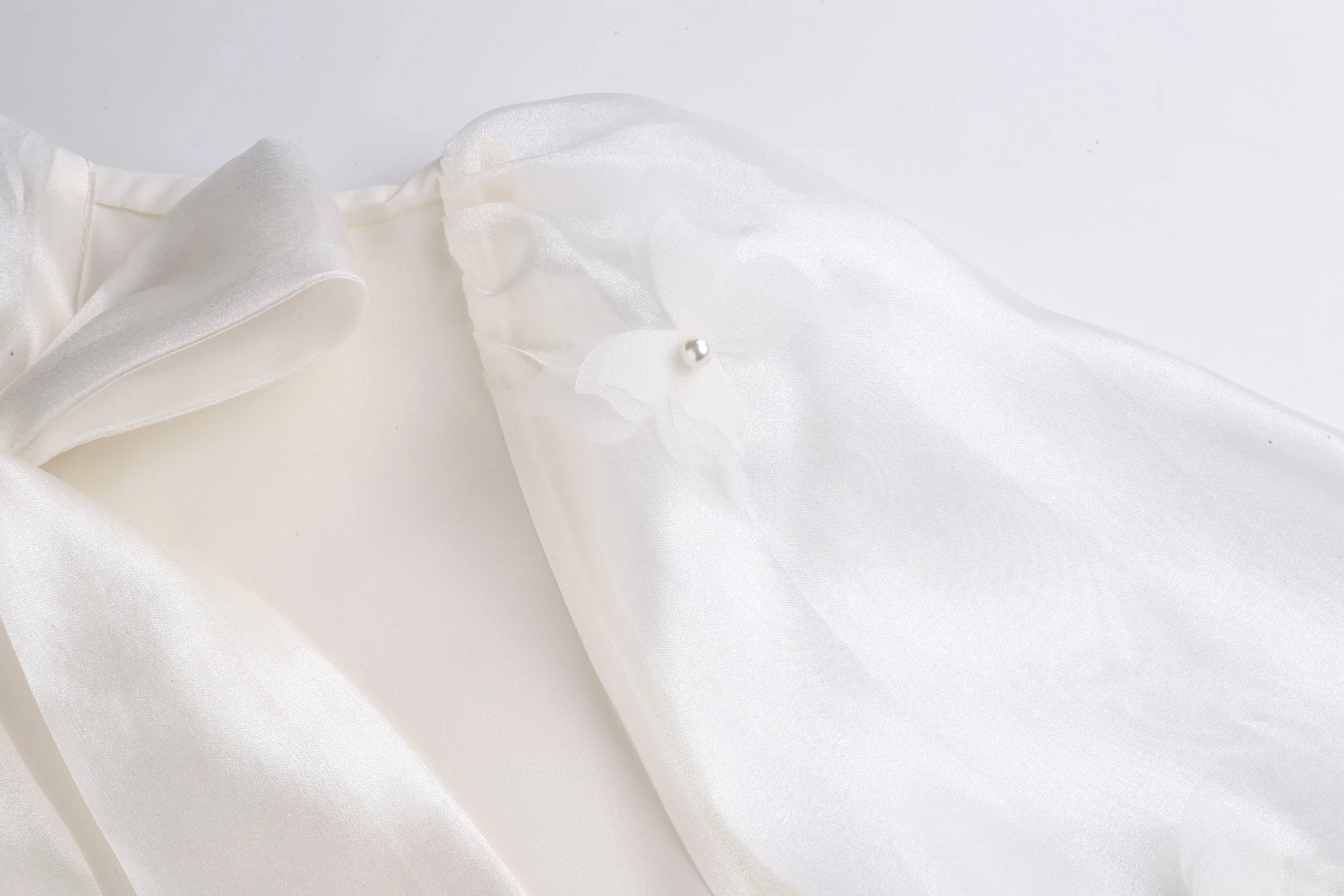 Women's Bateau Neckline Blouse in Cream with Mesh and Lace Accents