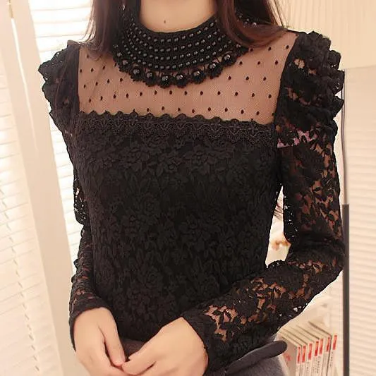 Women's Elegant Lace Shirt OL Lace Top Blouse Blouses