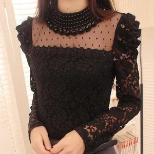 Women's Elegant Lace Shirt OL Lace Top Blouse Blouses