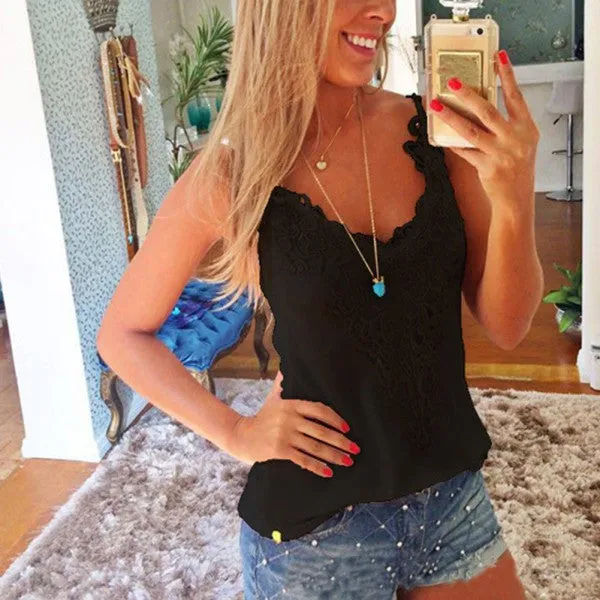 Womens Lace Crochet Camisole Sleeveless Blouses Tank Tops