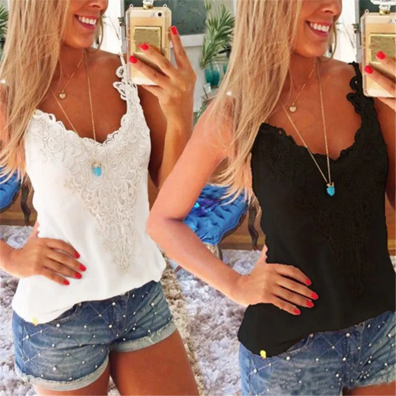 Womens Lace Crochet Camisole Sleeveless Blouses Tank Tops