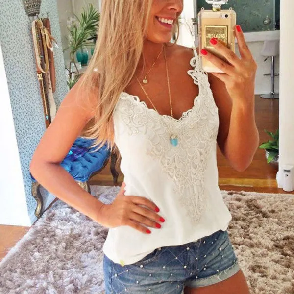 Womens Lace Crochet Camisole Sleeveless Blouses Tank Tops