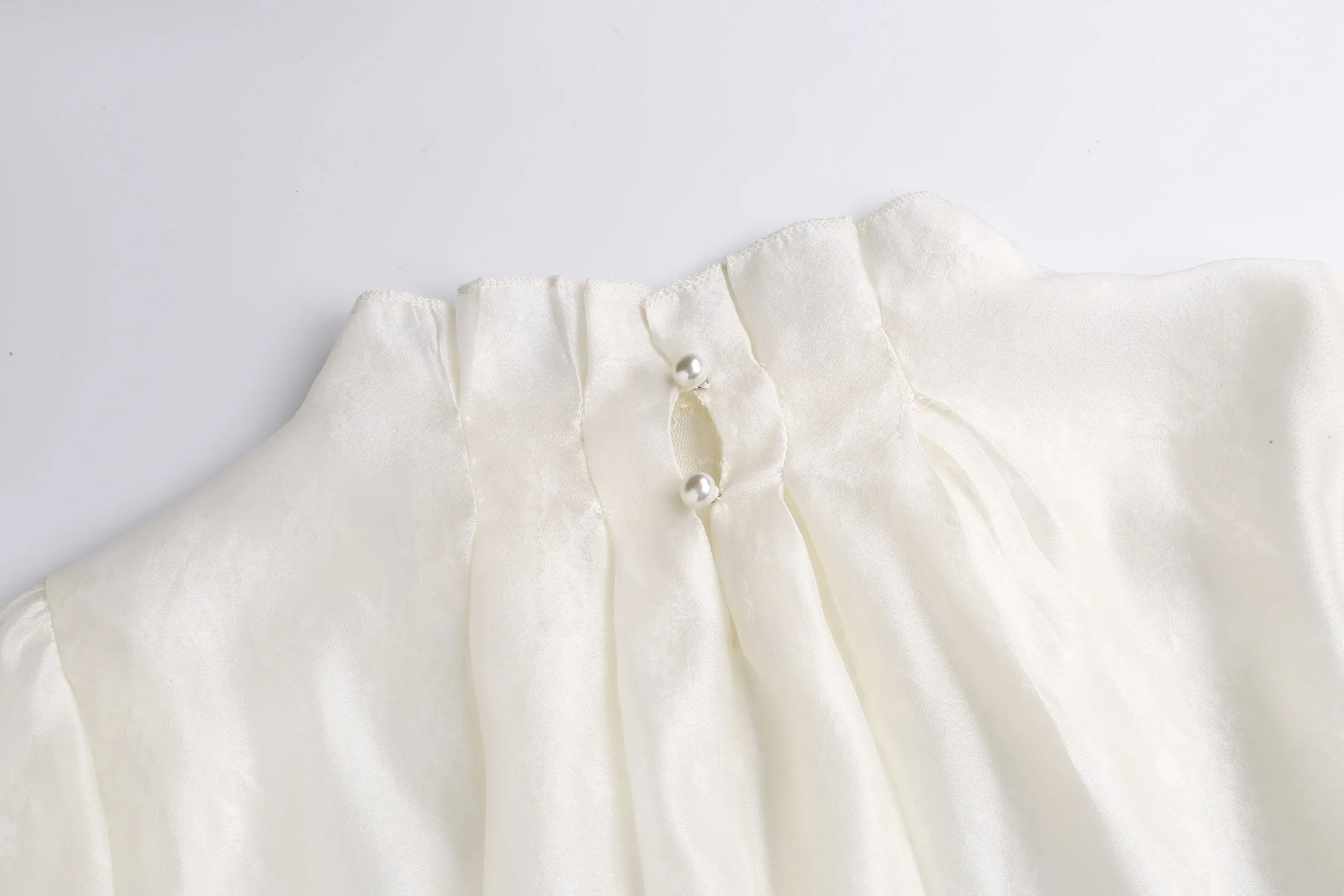 Women's Long Sleeve Solid Color Blouse with Stand-Up Collar