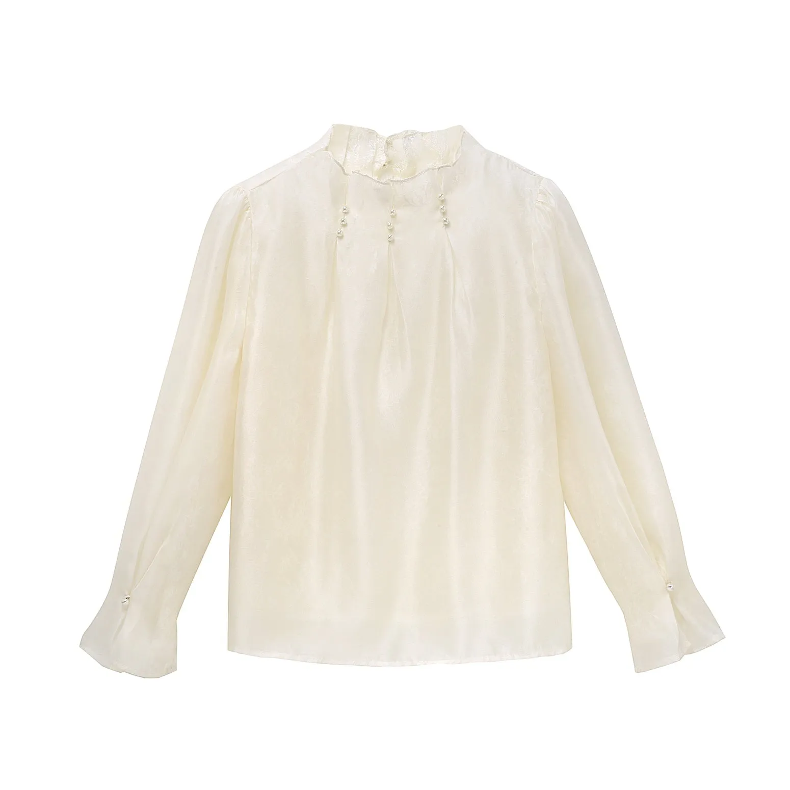 Women's Long Sleeve Solid Color Blouse with Stand-Up Collar