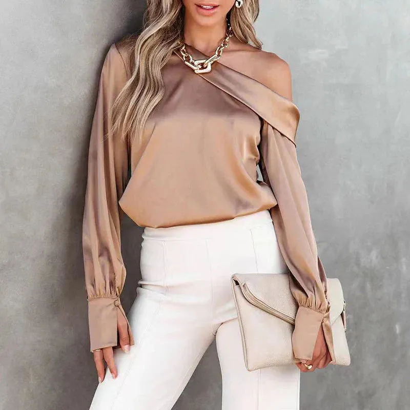 Women's Satin One-Shoulder Blouse