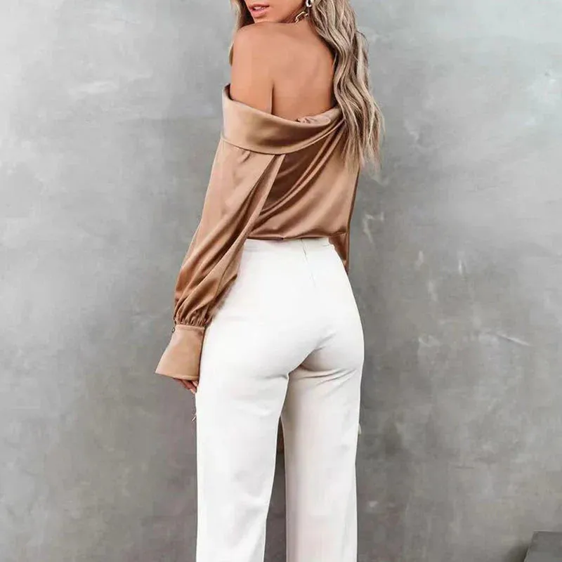 Women's Satin One-Shoulder Blouse