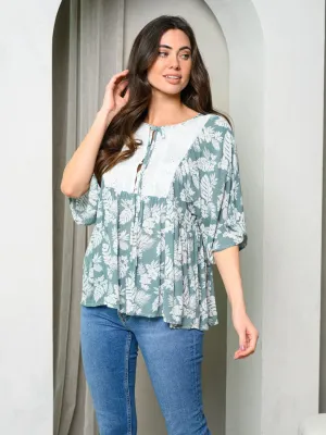 WOMEN'S SHORT SLEEVE LACE FLORAL CONTRAST  TOP