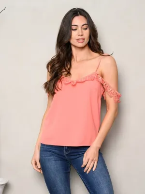 WOMEN'S SLEEVELESS COLD SHOULDER LACE TANK TOP