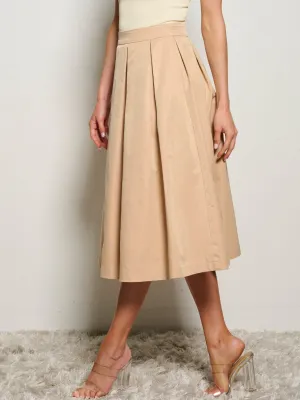 WOMEN'S ZIP UP FRONT POCKET PLEATED MIDI SKIRT