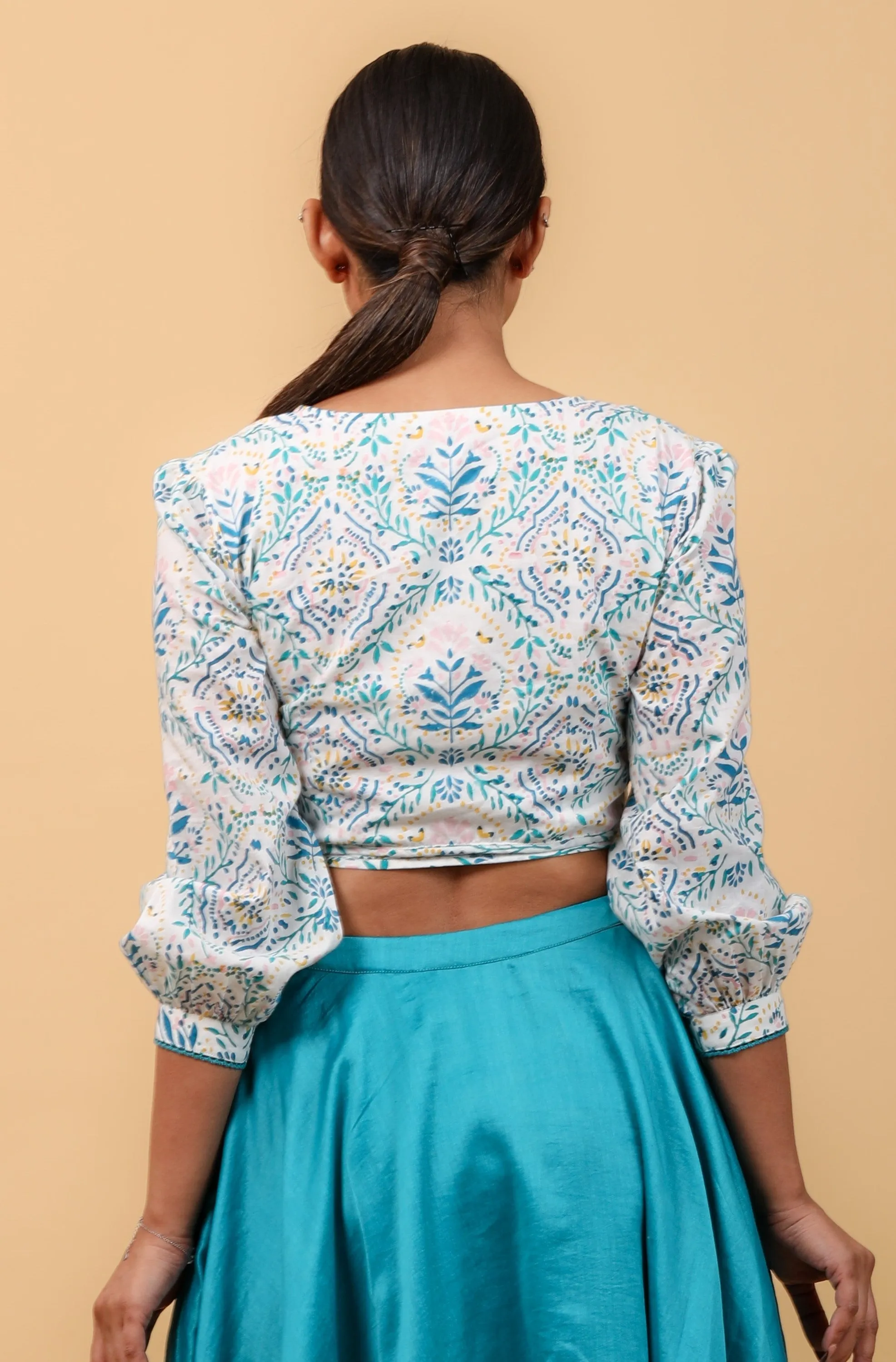 Wrap Blouse in Handblock Printed Cotton