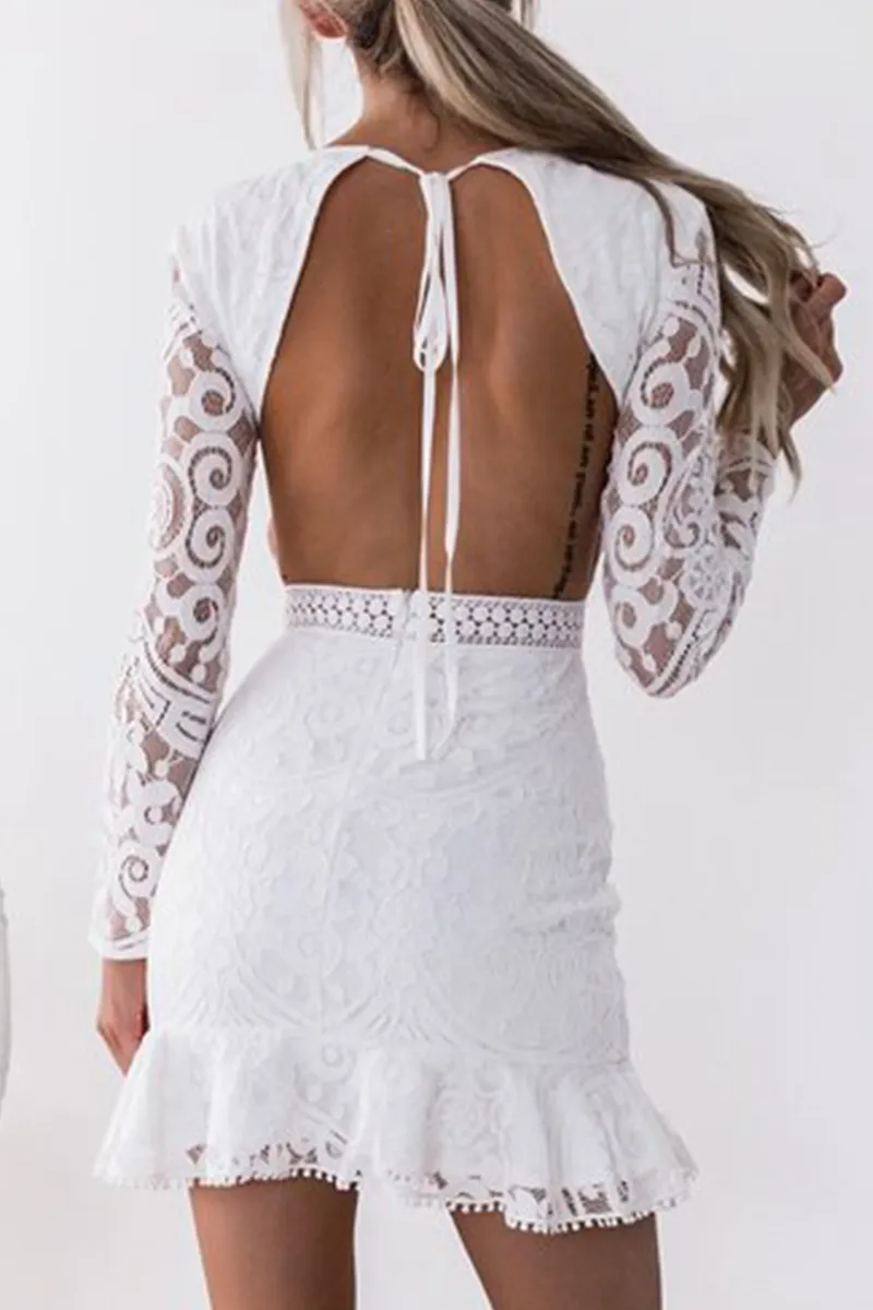 Xieyinshe Fashion Elegant Solid Hollowed Out Frenulum Backless O Neck Wrapped Skirt Dresses