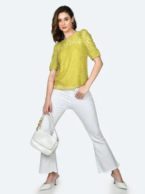 Yellow Lace Round Neck Top