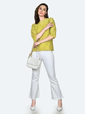 Yellow Lace Round Neck Top