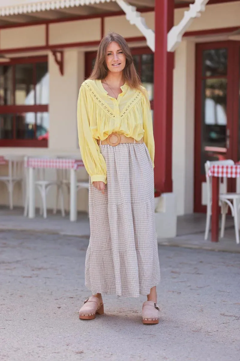 Yellow Pleated Cotton Prairie Blouse
