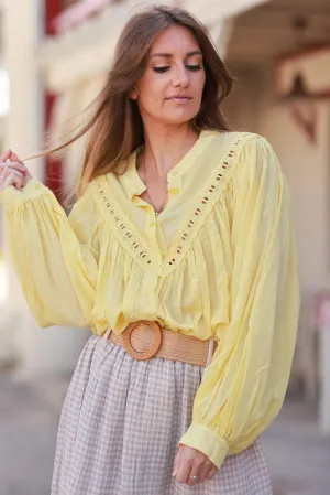 Yellow Pleated Cotton Prairie Blouse