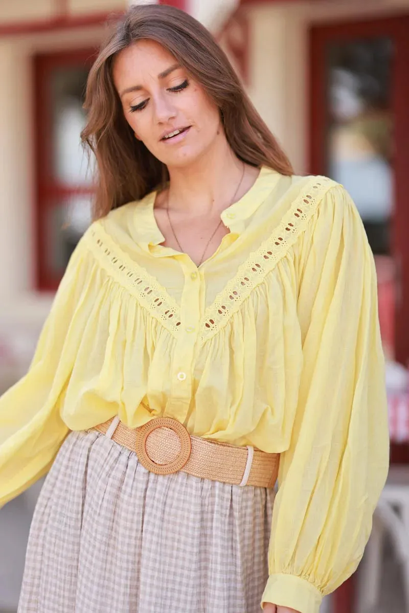 Yellow Pleated Cotton Prairie Blouse