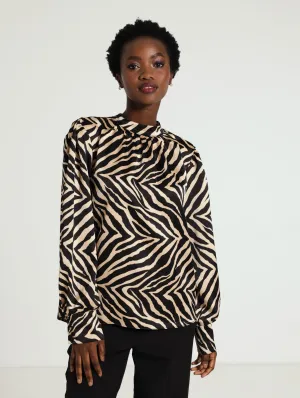 Zebra Satin Blouse - Black/Beige