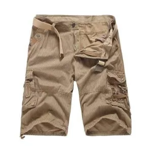 Zip Fly Pockets Striped Cargo Pants - Khaki 32