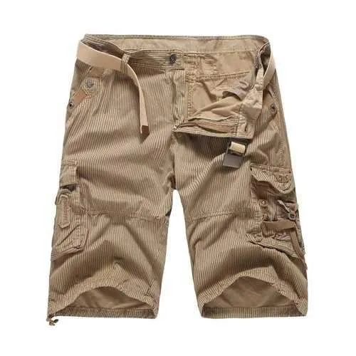 Zip Fly Pockets Striped Cargo Pants - Khaki 32